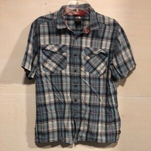 The North Face Plaid Shirt Men's M Blue white western rodeo lightweight button